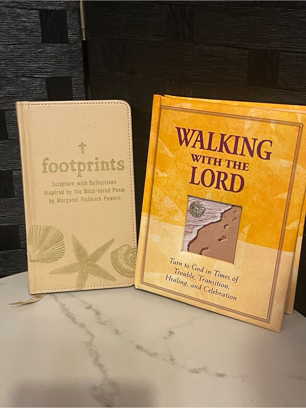 set of 2 books one Footprints Scripture with Reflections and walking in sand